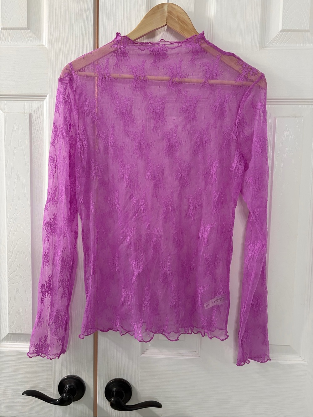 Zenana Sheer Lace Long-Sleeve Top in Magenta